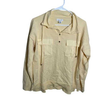 Blusa para mujer Calvin Klein mediana amarilla pulóver tejido cordón bolsillo top Foto 1 de 4