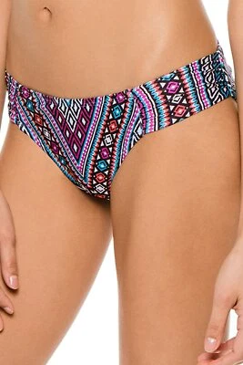Parte inferior de bikini hipster lateral con lengüeta Lucky Brand para mujer con espalda fruncida PEQUEÑA Foto 1 de 2