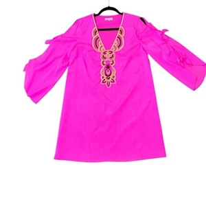 LILLY PULITZER Avila Stretch Silk Embellished Mini Dress Berry Fizz Size Medium - Picture 1 of 7