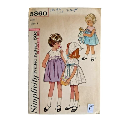 Vtg 1960s Simplicity 5860 Sewing Pattern Toddler Girl's Dress and Scarf Sz 4 - Image 1 of 4