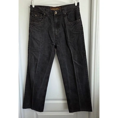 Pantalones de mezclilla NBN Gear para hombre holgados negros lavados bordados con solapa bolsillos pierna recta 36x34 Foto 1 de 4