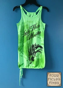 Busch Gardens Girl's Size Large Green Tank Top Loch Ness Monster Graphic Tie Hem - Picture 1 of 9