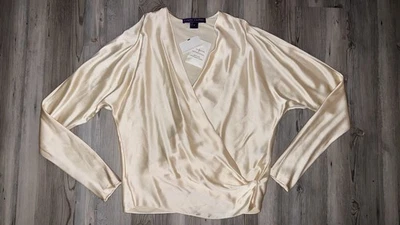 Blusa Camisa Ralph Lauren Colección Púrpura Etiqueta Crema 100% Seda Envolvente 10 Nueva Foto 1 de 4