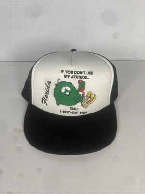 Vtg 70s Camacho Green Monster Snapback Trucker Green Florida “1-800-EAT-***” Cap — 第 1/4 张图片