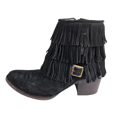 Botas de tornozelo femininas Freebird camurça preta desgastada oeste sudoeste zíper 8 - Imagem 1 de 4