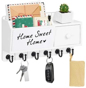 Key Holder Wall Mount, Wooden Mail and Key Organizer with White Board Key Rac... - Picture 1 of 8