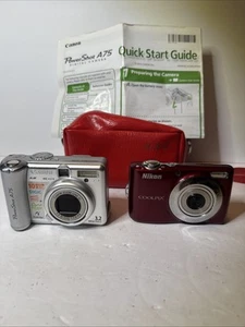 Lot Of Two Digital Cameras Canon Power Shot A75 & Nikon Coolpix NOT WORKING - Picture 1 of 11