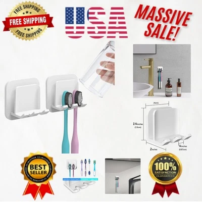 Modern Self-Adhesive Toothbrush Holder Set for Hygienic Bathrooms - 2 Pack - Image 1 of 4