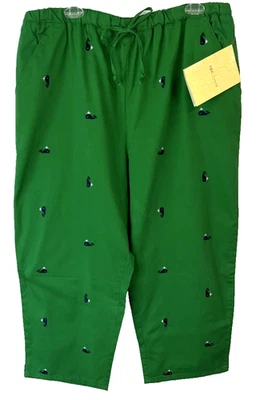 Quacker Factory Embroidered Whale Crop Pants 1X Green Pull On A0322 Women CB74F - Image 1 of 4