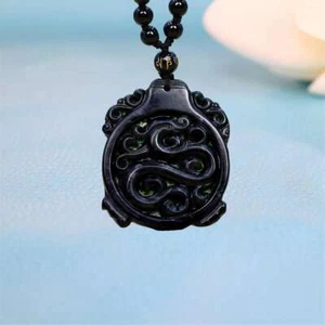 Jade Dragon Pendant Necklace Luxury Gift Vintage Stone Natural Jewelry Black - Picture 1 of 7
