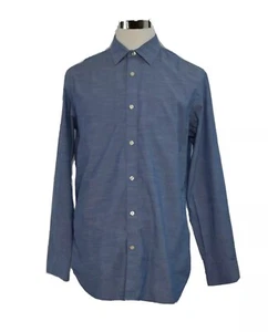 BANANA REPUBLIC Camicia elegante uomo L 16,5 34-35 blu tinta unita non ferro 100% cotone LS - Foto 1 di 8