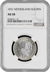 Netherlands 1 gulden 1931, NGC AU58, "Queen Wilhelmina (1890 - 1948)" silver - Picture 1 of 2