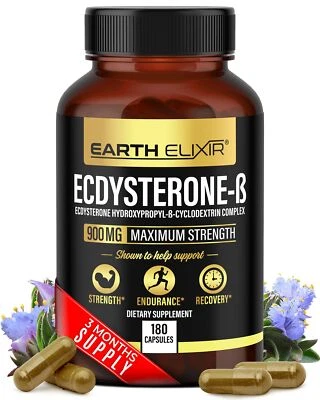 Earth Elixir Ecdysterone Supplements 900mg 180Cápsulas - Hecho en EE. UU. - Músculo... Foto 1 de 4