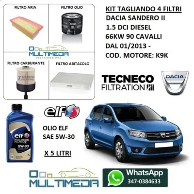 TECNECO TAGLIANDO 4 FILTRI OLIO ORIGINALE ELF 5W30 DACIA SANDERO II 1.5 dCi 66KW 90 CV