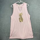 Miken Swim T Shirt Dress Women XL Pink Pineapple Print Sleeveless Cutout Neck