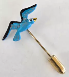 Spilla bastone vintage smaltata blu gabbiano tono oro 1,5" - Foto 1 di 5