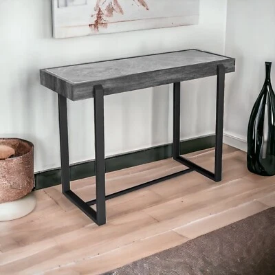 Industrial Style Ceramic Top Wooden Veneer Surround Console Table With Metal Leg - Image 1 of 4