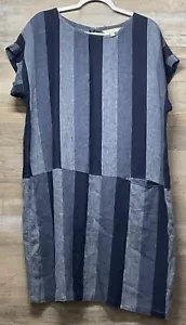 Abito Garnet Hill Meraki in lino blu navy a righe Lagenlook Coastal taglia XL - Foto 1 di 10