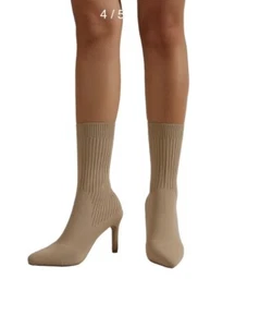 CHARLES BY CHARLES DAVID SKY POLISHED STUDS RIB KNIT SHAFT BOOTS WOMEN SZ 7.5 - Picture 1 of 12