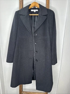 Abrigo Larry Levine, negro para mujer mezcla de lana bolsillos forrados talla 6P Foto 1 de 4