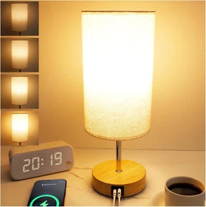 Bedside Table Lamp for Bedroom - 4 Way Dimmable Touch Lamp with USB and Type-C C - Picture 1 of 12