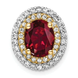 14K Two-tone Gold Lab-Created Diamond & Created Ruby Pendant - Picture 1 of 2