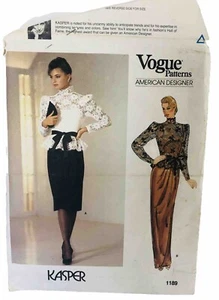 Vtg Vogue American Designer Kasper 1189 Sew Pattern Lace Peplum Top Dress SZ 8 - Picture 1 of 6