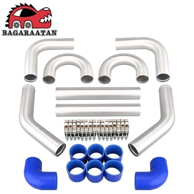 2.5" 63mm Aluminum Turbo Intercooler Elbow Pipe Kit + Blue Silicone Hose + Clamp - Image 1 of 4