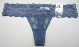 b. tempt'd Wacoal~L 7~970182~Vintage Indigo Blue Floral Lace Kiss Thong Panty - Picture 1 of 2
