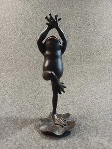 Yoga Frog Sculpture Resin 9.5" Tall Bronze Look - Picture 1 of 16