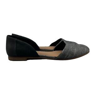 Toms Flat Shoes Womens 9.5 Jutti D'Orsay Black Gray Textile Canvas Slip On