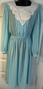 Vintage 70er Leslie Fay Original Maxikleid blau Ösenkragen Perlenknöpfe 10 - Bild 1 von 12