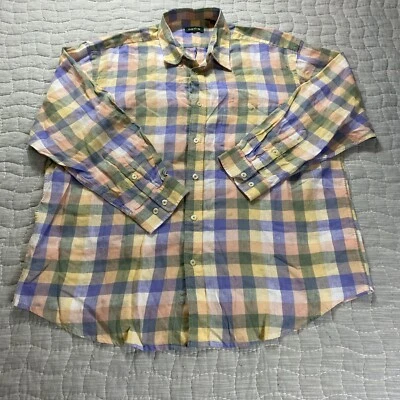 Orvis Shirt Mens XXL Blue Pink Windowpane Check Linen Long Sleeve Summer Beach - Image 1 of 4
