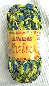 Patons Evita Yarn ~ BRAZIL #62712 Multicolor ~ Green Yellow Blue~Ladder Chenille - Picture 1 of 7