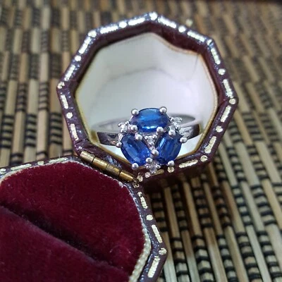 Anillo de plata de ley 925, anillo de cianita azul zafiro natural, tamaño P.5 EE. UU. 7.75  Foto 1 de 4