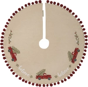 BELIEVE Red Pickup Truck Christmas Tree Skirt, 24" Diameter, Primitives by Kathy - Picture 1 of 1