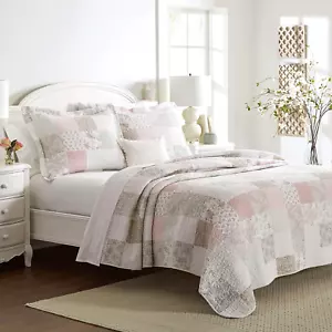 Laura Ashley Celina 3p Queen Quilt Set Wende Salbei Rosa Patchwork Blumen NEU - Bild 1 von 10