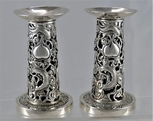 Candelabros de plata de ley - exportación china - en bisagra - 1890 - dragones - Imagen 1 de 12