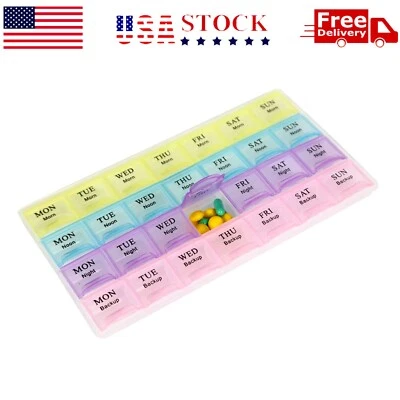Monthly Pill Organizer Pill Case Pill Box One Week 4 Times a Day AM PM Daily - Image 1 of 4