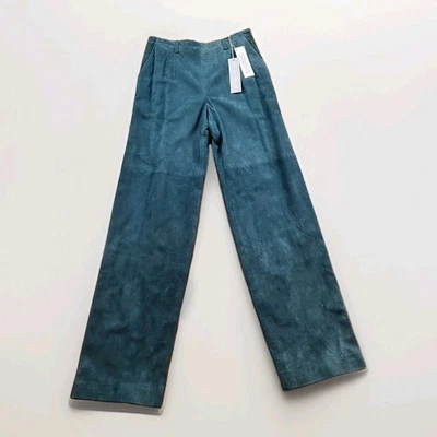 Pantalones verdes de gamuza 100 % cuero genuino Worth talla 4 nuevos con etiquetas Foto 1 de 4