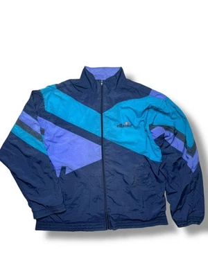 Vintage Ellesse Windbreaker Jacket L Blue Purple 80s 90s ColourBlock Retro Nylon - Image 1 of 4