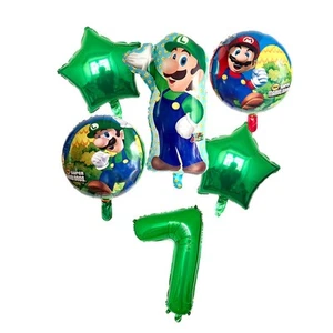 Super Mario Bros Luigi 7th Birthday Party Balloons Green Foil Set Balloons - Picture 1 of 3
