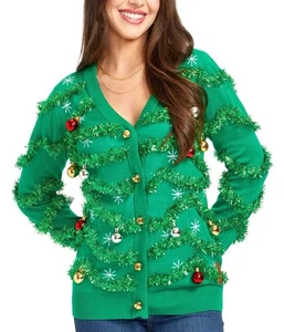 TIPSY ELVES DAMEN KNALLIGE GIRLANDE HÄSSLICHE WEIHNACHTEN CARDIGAN PULLOVER Größe: Small S - Bild 1 von 18