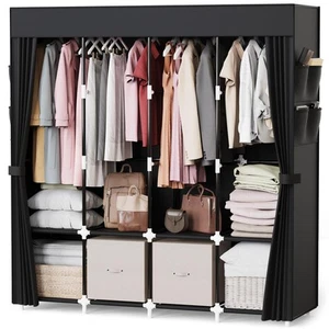 Clothes Organizer with 4 Hanging Rods, Portable Closet Wardrobe, Non-Woven Fa... - Picture 1 of 8
