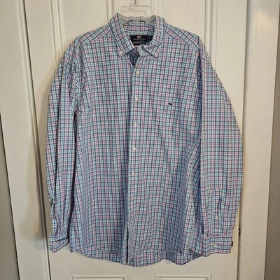 Camisa Tucker Vineyard Vines Calce Ajustado Para Hombres XL Algodón a Cuadros Rosa Azul Verde Ballena Foto 1 de 4
