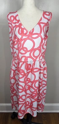 Gretchen Scott Goddess XXL White Pink Jersey Sleeveless Sheath Mini Dress~Pocket - Image 1 of 4