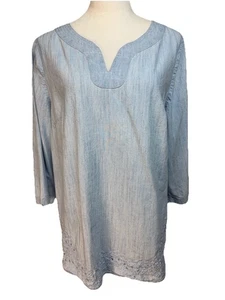 Chicos Damen Tunika Gr. 2 L/12 hellblau 3/4 Ärmel bestickter Saum feminin - Bild 1 von 15