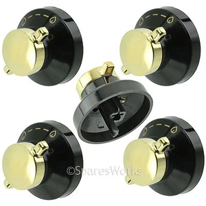 Perillas quemador de llama de gas con interruptor dorado negro para estufas cocina x 5 - Imagen 1 de 3