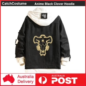 Anime Black Clover Denim Hoodie Jacket Mens Jean Coat Cosplay Hooded Sweatshirt - Picture 1 of 11