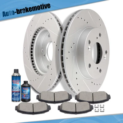FOR 2015 HONDA CIVIC DRILLED,SLOTTED FRONT BRAKE DISC ROTORS AND CERAMIC PADS - Image 1 of 4